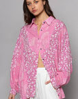 POL Button Down Long Sleeve Paisley Print Shirt