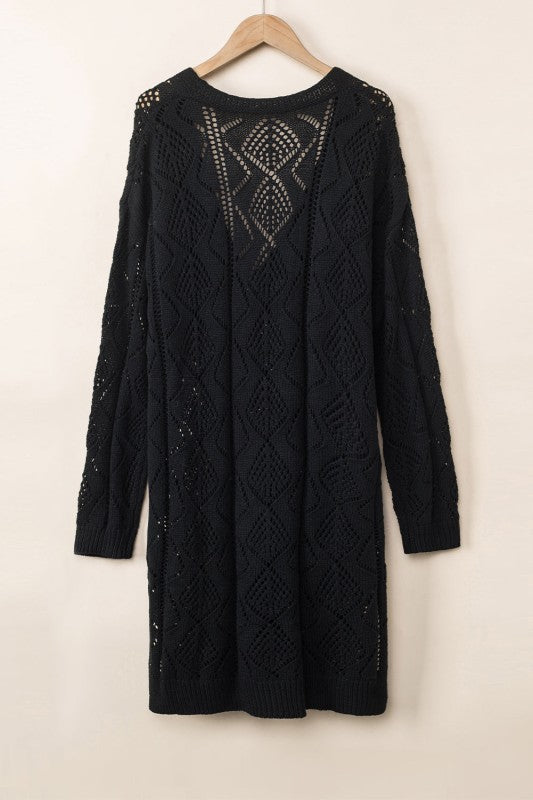 Solid Openwork Knit Button-Up Cardigan