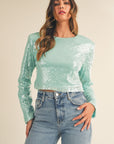 MABLE Shoulder Padded Sequin Crop Top