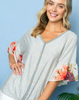 e Luna Striped Floral Mixed Ruffle Top