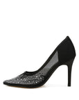 High Ball Mesh Rhinestone Stiletto Pumps