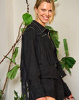 Jade By Jane Faux Suede Studded Fringe Jacket PLUS