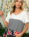 e Luna PLUS Solid Striped Floral Jersey Top