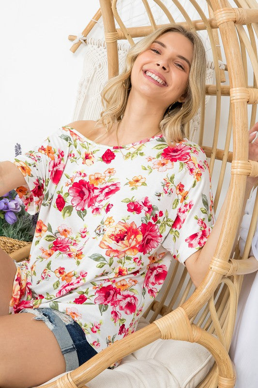 e Luna Allover Floral One Shoulder Top