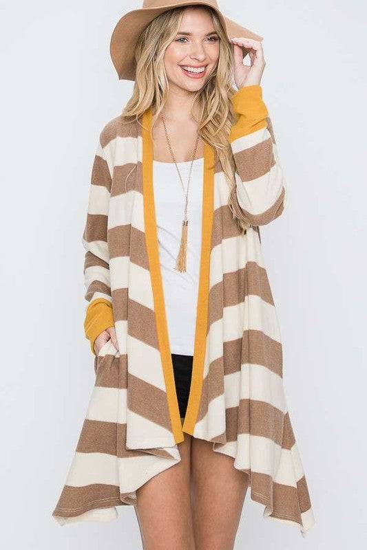 Jade By Jane Open Front Striped Draped Cardigan