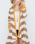 Jade By Jane Open Front Striped Draped Cardigan