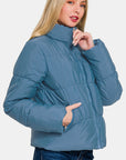 Zenana Zip Up Turtleneck Puffer Jacket with Pockets