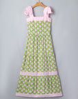 Floral Stripe Patchwork Knot Strap Maxi Dress
