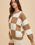 Annie Wear Checkered Round Neck Dropped Shoulder Sweater