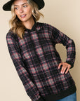 e Luna Plaid Mixed Hoodie Sweatshirt