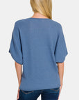 Zenana V-Neck Short Sleeve Dolman Sweater