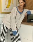 Annie Wear Contrast Trim Button Down Raglan Sleeve Cardigan