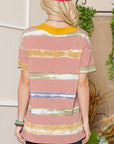 Celeste Full Size Striped Short Sleeve V-Neck T-Shirt