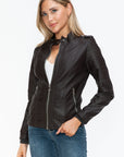 Snobbish PU Leather Biker Jacket with Side Zip Pockets