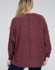 Zenana Plus Brushed Melange Drop Shoulder Sweater