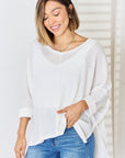 Zenana Full Size Waffle Knit V-Neck Long Sleeve Slit Top