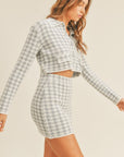 MABLE Houndstooth Cropped Knit Cardigan and Mini Skirt Set