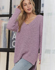 ADORA High-Low Side Slit V-Neck Sweater