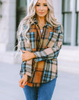 Women Plaid Block Buttoned Shirt with Pockets