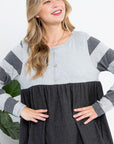 e Luna PLUS Striped Solid Mix Babydoll Top