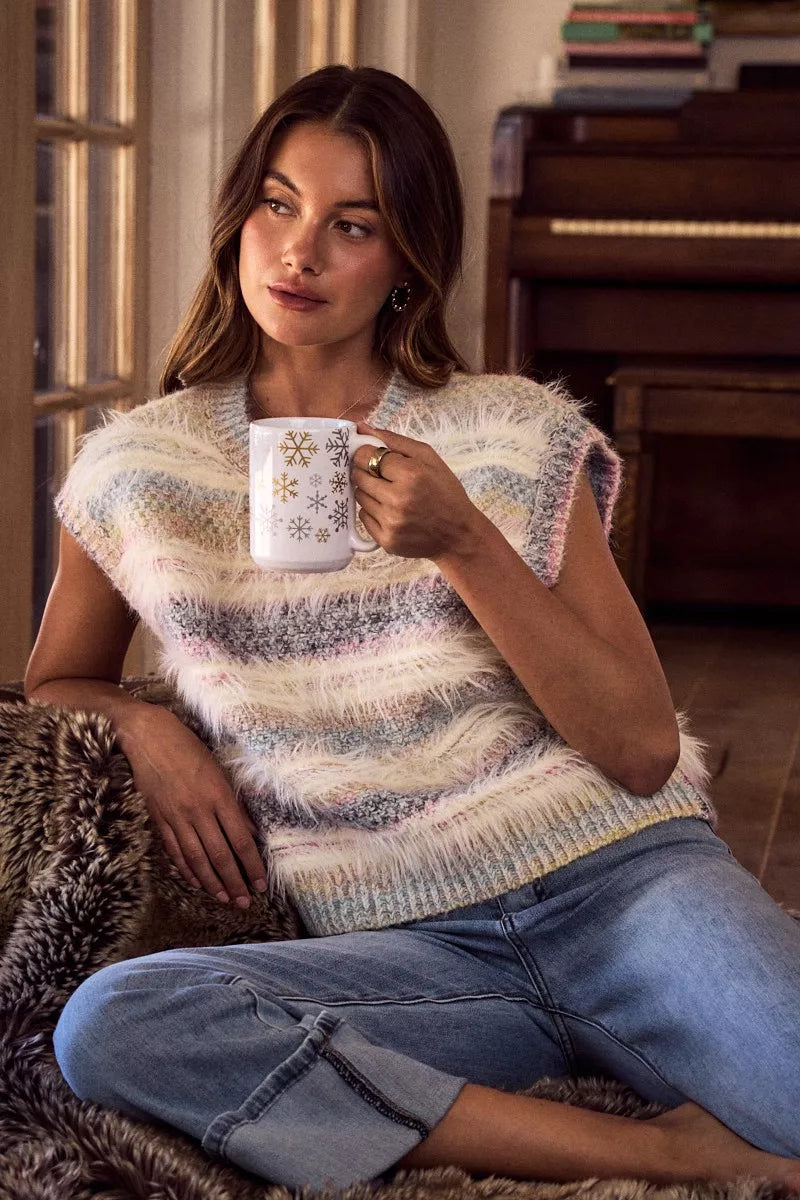 SO ME Soft Fuzzy Multi Color Stripe Cozy Sweater Top
