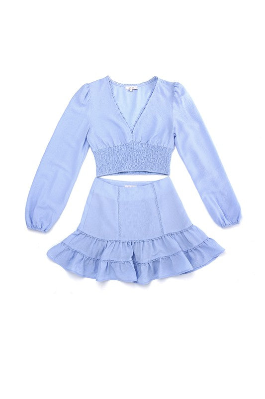 Lilou Lace Trimmed Smocking Blouse &amp; Skirt Set