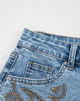 Western Embroidered Studded Denim Shorts