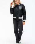 Love Me Now PU Leather Contrast Snap Down Bomber Jacket