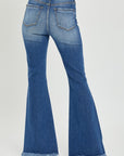 RISEN Full Size High Rise Front Slit Frayed Hem Flare Jeans