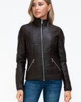 YMI Faux Layered Double-Zipper Jacket with Fuzzy Hood