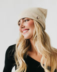 Cable Rolled Edge Cashmere Beanie