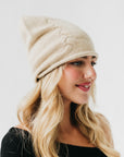 Cable Rolled Edge Cashmere Beanie