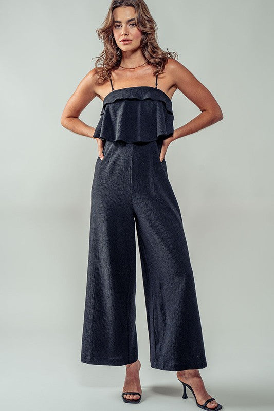 Trend Notes Ruffled Bodice Wide Leg Jumpsuit