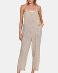 Zenana Washed Spaghetti Straps Overalls with Pockets