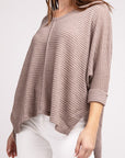 Zenana 3/4 Sleeve V-Neck Hi-Low Hem Jacquard Sweater