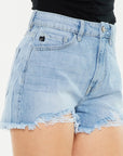 Kancan Raw Hem Distressed High Waist Denim Shorts