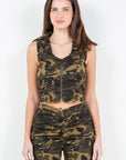 American Bazi Zip Up Camo Crop Denim Vest