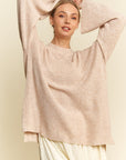 Davi & Dani High-Low Round Neck Drop Shoulder Sweater