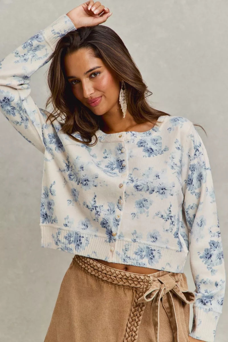 SO ME | Vintage Floral Button-Down Sweater Cardigan