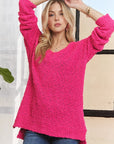 ADORA High-Low Side Slit V-Neck Sweater