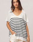 BiBi V Neck Striped Short Sleeve Top