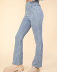 VERY J Washed Denim Stretchy Crossover Waist Leggings