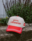 Kiss me I'm American - Red Vintage Trucker Hat - My Pampered Life Seattle