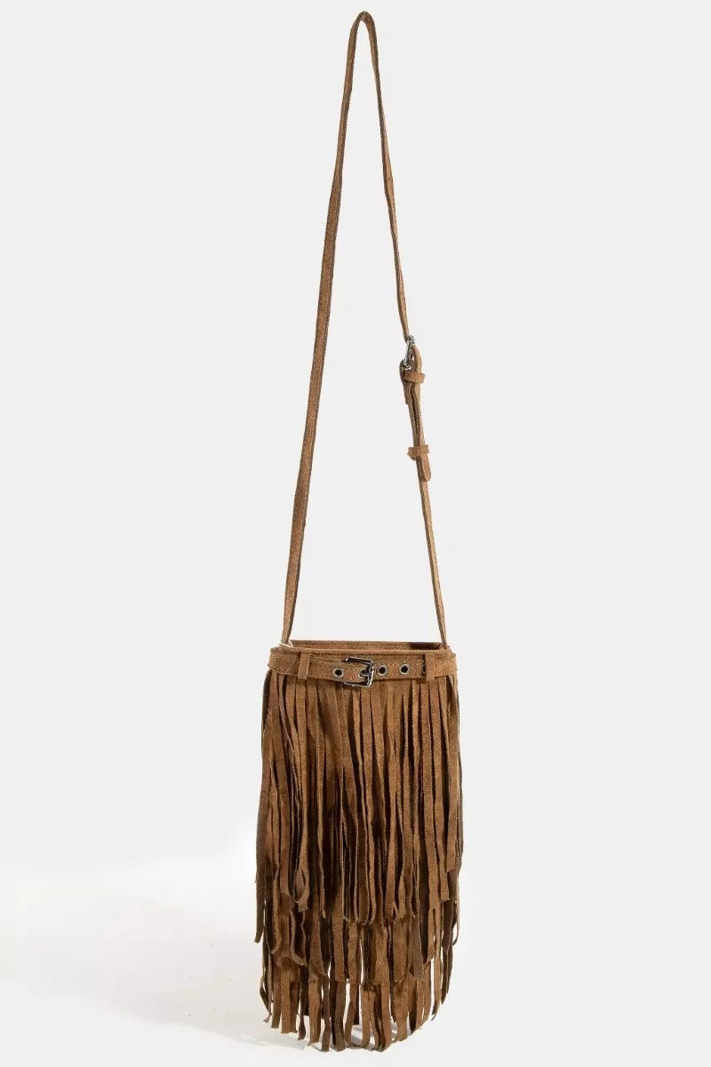 Fame Long Fringe Bucket Shoulder Bag