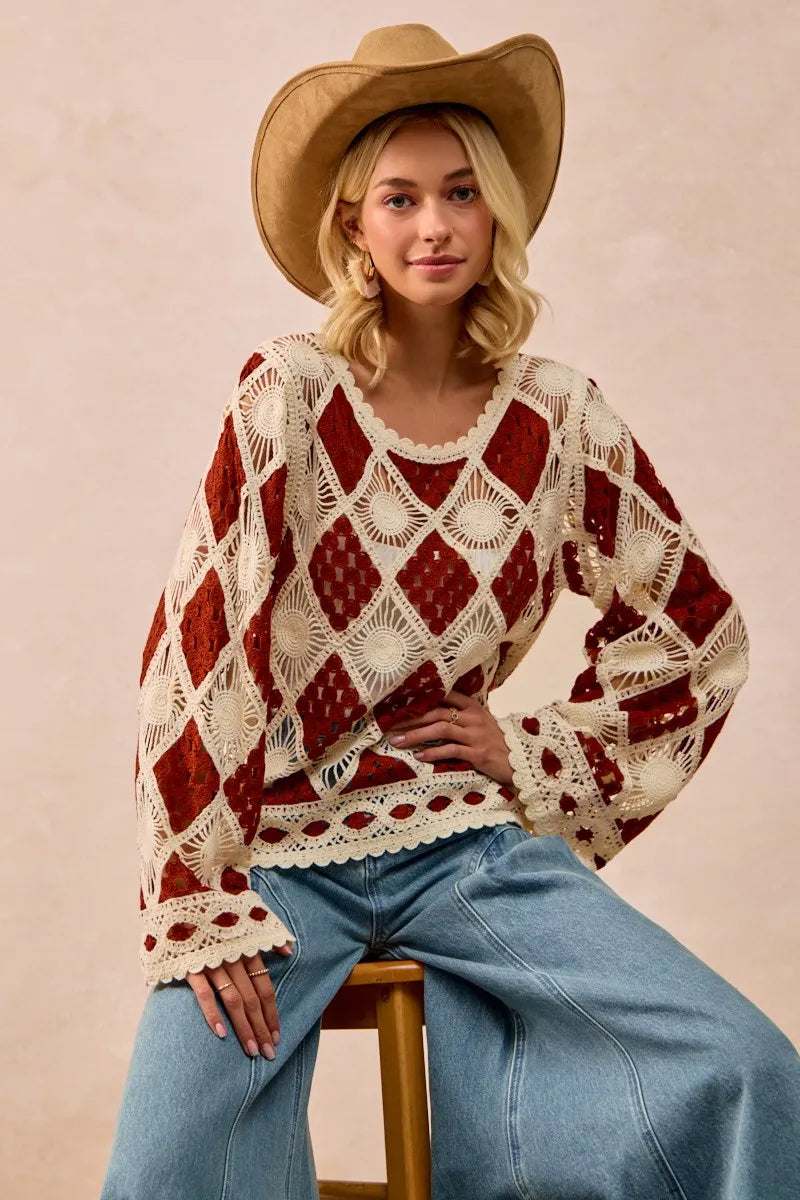 BiBi Diamond Crochet Knit Top