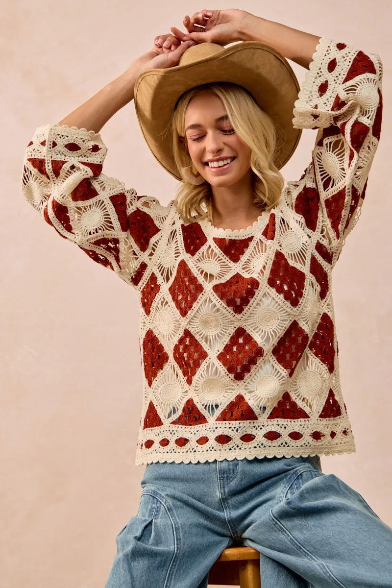 BiBi Diamond Crochet Knit Top