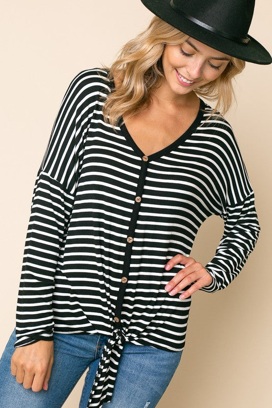 e Luna Striped Button Down Top