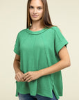 Zenana Brushed Waffle Exposed-Seam Short Sleeve Top