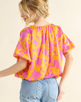 And The Why Full Size Printed Satin Bubble Hem Top