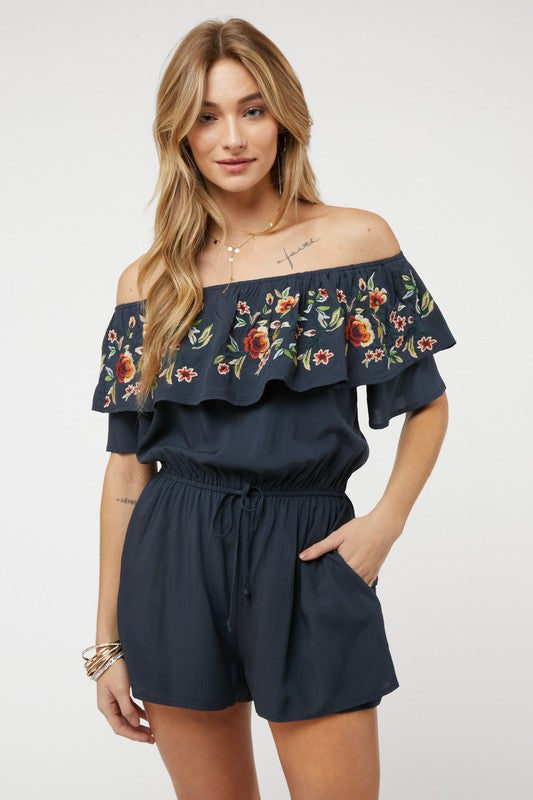 Davi &amp; Dani Floral Embroidered Romper - Online Only